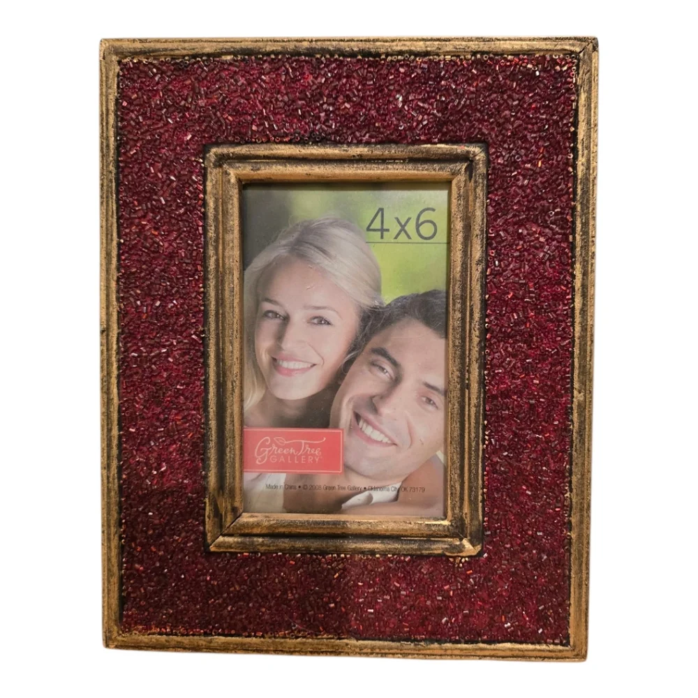 Pier 1 Red‎ Beaded Gold Accent 4x6 Picture Frame Decor New